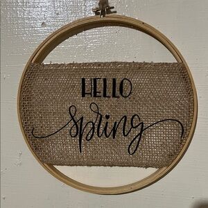 “Hello Spring” Burlap Embroidery Hoop Wall/Door Accent